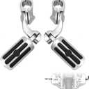 FOVPLUE 1.25" Highway Footpegs,Short Angled Adjustable Highway Pegs w/Mounts for Harley Touring Street Glide Electra Glide Road King Softail CVO Dyna Trike Sportster w/1-1/4" Engine Guard,Chrome#1