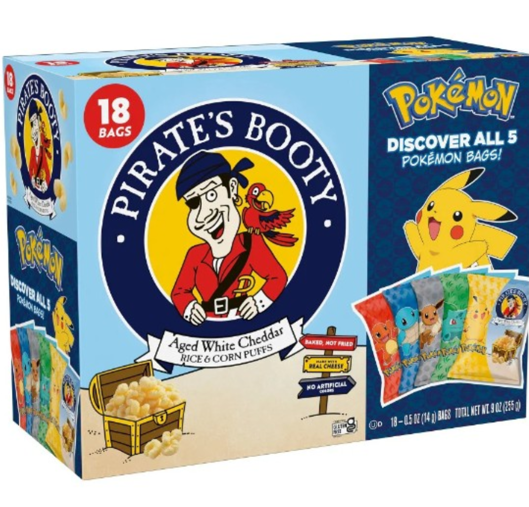 Pack of 3, Pirate's Booty Aged Chips White Cheddar Puffs Snack Multipack Pokemon - 9oz/18ct, 01/26/26
