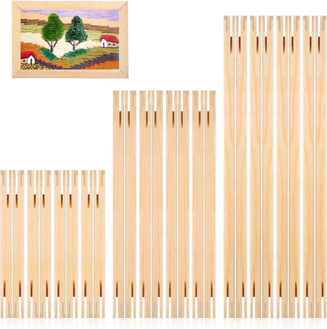 24 PCS 6 Sets Stretcher Bars for Needlework, 3 Sizes Wooden Canvas Stretcher Bars with Thumb Tacks Needlepoint Frame Canvas Stretchers Bar Set for Crafts Supplies, Gifts(7.87", 11.81", 15.75")