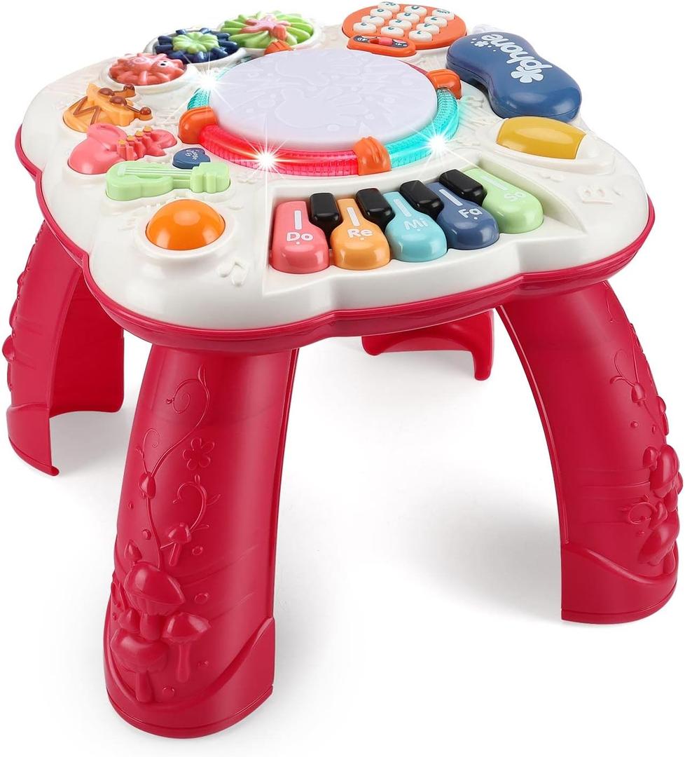 Baby Toys 6 to 12-18 Months, Musical Activity Table for 1 Year Old Boys Girls Gifts, Toddler Infant Toys, Length 12.99 Inches Width 12.99 Inches Height 12.6 Inches (33cm W x 33cm L x 32 cm H) (Red)