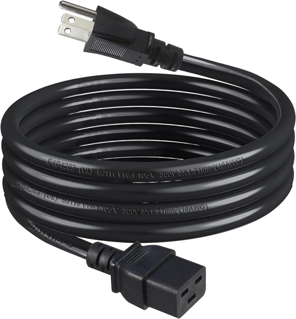NEMA 5-15P to C19 Power Cord, North American 3 Prong NEMA 5-15P to C19 Female Extension Power Cord, 16AWG SJT 6FT Extension Cable for PDU/UPS/Servers