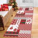 RUGSREAL Christmas Runner Rug 2x10 Feet Christmas Patchwork Hallway Area Rug Xmas Holiday Decorative Bedroom Throw Rug Runner Machine Washable Floor Carpet for Kitchen Laundry Living Bathroom
