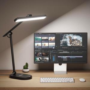 Honeywell Desk Lamp for Home Office, H4 Sunturalux Eye-Caring LED Desk Light, 700LM Dimmable Desk Lamp with Timer, Adjustable Desk Reading Light, Touch Auto Dimming Table Lamp for Study, Bedroom (Black)