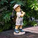 Solar Boy Statue, Boy Garden Statues with Solar Lantern for Garden, Patio, Lawn, Yard, Housewarming, Hand-Painted Sculpted Figure, 17.5H