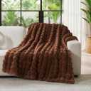 Lotus Karen Faux Fur Throw Blanket Dark Coffee - Big Bubble Rabbit Fluff Blanket for Couch Bed Sofa,Softest Fluffy Fuzzy Cozy Blanket,Thick Furry Plush Shaggy Warm Blankets for Women,90x90 Inches, Queen