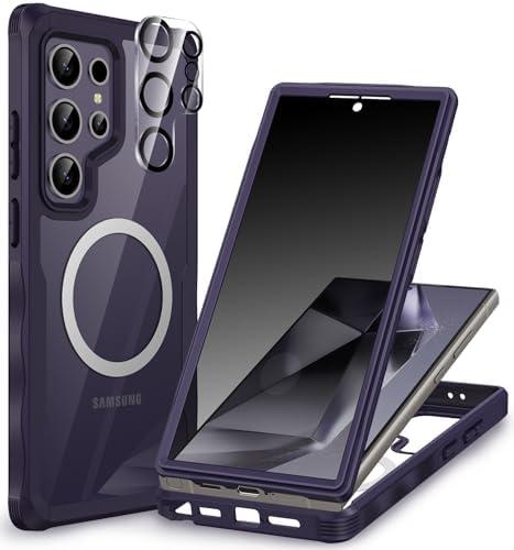 CENHUFO Magnetic Privacy for Samsung Galaxy S24 Ultra Case, Full Body Phone Case with Built-in Privacy Screen Protector and Camera Lens Cover, Anti Peep Shockproof Protective Clear Bumper - Purple