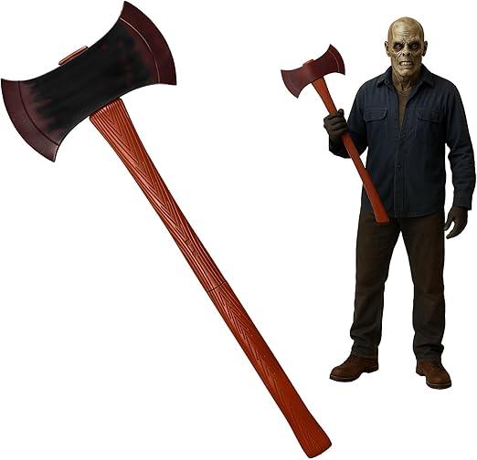 Nicky Bigs Novelties DoubleBladed Bloody Axe Prop 30" Killer Clown Evil Psycho Costume Weapon Fake Plastic Horror Lumberjack Cosplay Accessory for Men and Women