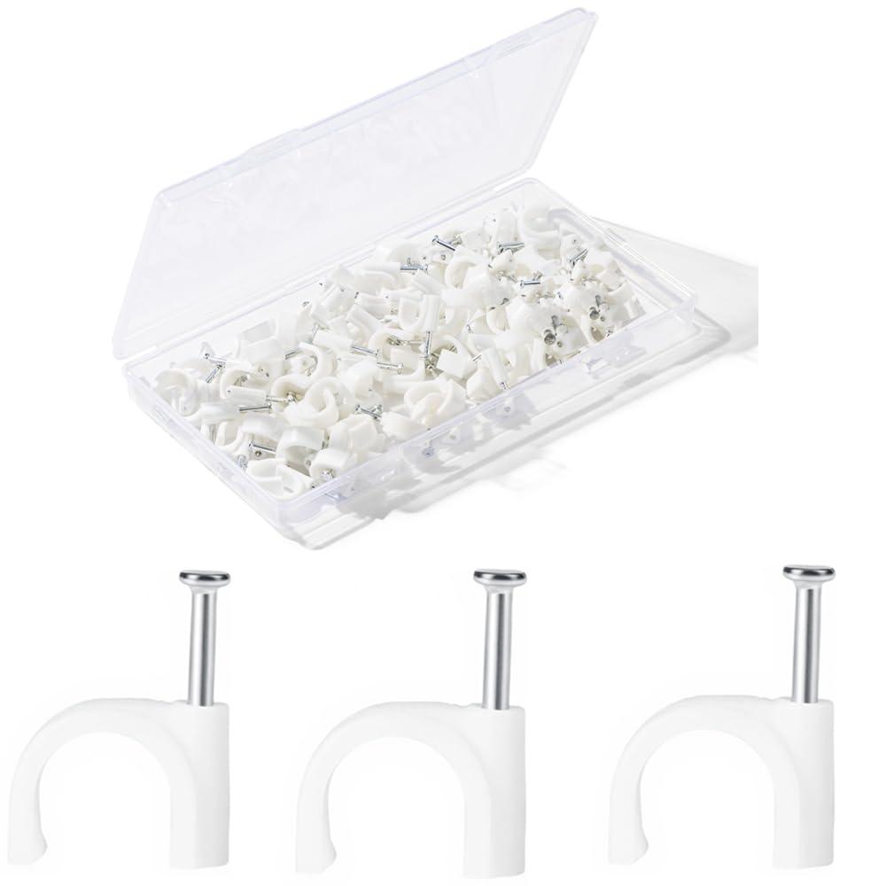Cable Clips120Pcs 10mm Cable Staples .Wire Wall Clips with Cable Nails .Cable Clips WhiteRG6 RG59 CAT5 CAT6 RJ45