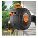Retractable Garden Hose Reel 100 FT 1/2 IN for Outside, Upgraded 10 Spray Patterns, Heavy Duty Automatic Water Hose Reel with Any Length Lock, Wall Mount, Pro Guide System, 180° Swivel
