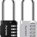 Puroma 2 Pack 2.6 Inch Long Shackle Combination Lock 4 Digit Outdoor Waterproof Padlock for School Gym Locker, Sports Locker, Fence, Gate, Toolbox, Case, Hasp Storage (Silver & Black)