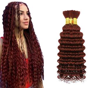 #33 Reddish Brown Human Braiding Hair Copper Red Deep Wave Bulk 14 14 14 Inch Brazilian Virgin Hair Auburn Brown Deep Curly Braiding Hair Extensions 3 Bundle 150g