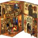 Fsolis Book Nook Kit, DIY Miniature Room House Kit 3D Wooden Puzzle for Adults Bookshelf Booknook Decor Gifts for Women Book Lovers (Flam Common Room)