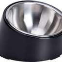 Super Design Mess Free 15 Slanted Bowl for Dogs and Cats, Tilted Angle Bulldog Bowl Dog Feeder, Non-Skid & Non-Spill, Easier to Reach Food S/0.5 Cup Dark Black