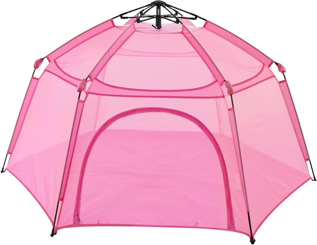 Alvantor® Pop Up Playpen 7'x7'x44”Baby Playpens Large Kids Play Tent Portable, Foldable Playpen Indoor/Outdoor Mesh Play Yard, Infant Mosquito Net, UV SPF 50+ Sunshade, Soft Foam Floor, Pink