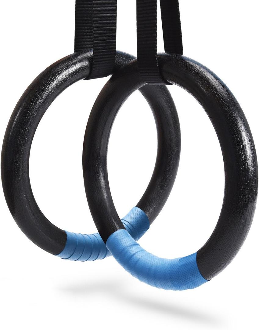 PACEARTH Gymnastic Rings 1100lbs Capacity with 14.76ft Adjustable Buckle Straps Pull Up Exercise Rings Non-Slip Rings for Home Gym Full Body Workout (Black)