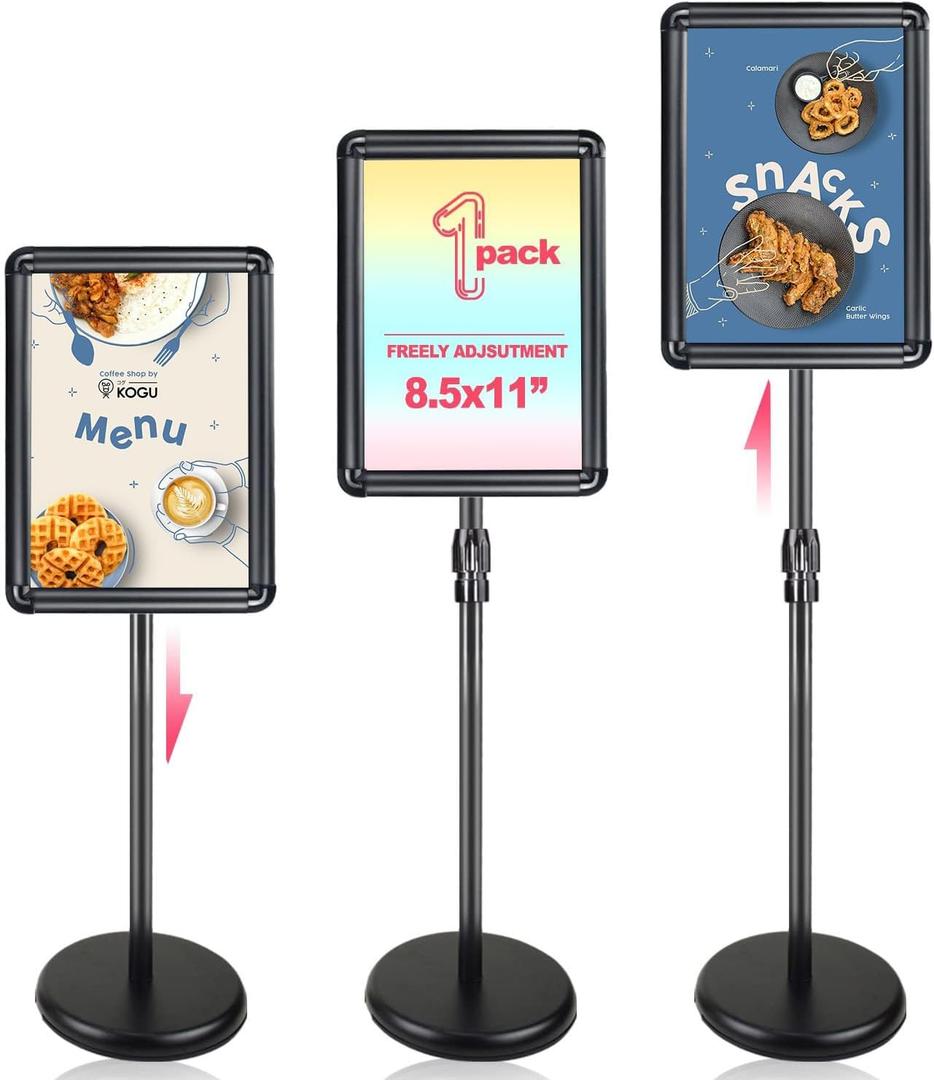 Sign Holder - 8.5 x 11 inch Adjustable Sign Stand Poster Stand with Heavy Duty, 360 Rotation Pedestal Standing Display Floor Stand for Business Restaurant Mall (1 Pack Round)