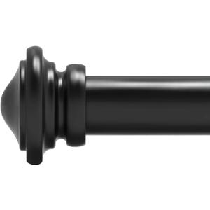1 Pack Black Curtain Rods for Windows 16-120 inch, 1-inch Diameter Heavy Duty Curtain Rods Matte Black Drapery Rods, Adjustable Single Window Curtain Rod with End Cap Design Finials