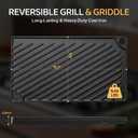 EWFEN Reversible Grill/Griddle, 16.7x9.5'' Pre-Seasoned Cast Iron Griddle Pan, Double Burner Cookware, Rectangular Non-Stick Stovetop Griddle with Handles, Flat Top Plate for Oven, Grill & Campfire