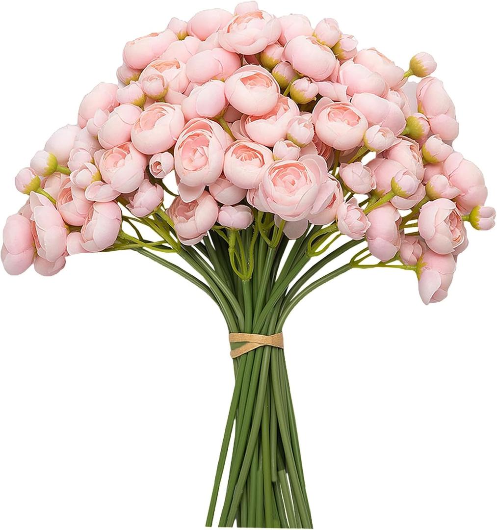 Meldel 32Pcs Ranunculus Artificial Flower, Faux Silk Mini Pink Ranunculus Flowers for DIY Bouquet, Bulk Fake Peony Wedding Filler Flowers for Centerpieces Arrangements Bridal Shower Decorations