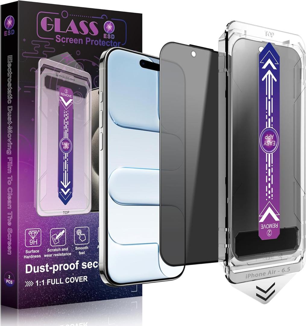 2-Pack Privacy Screen Protector for iPhone Air 6.5-Inch, Auto Dust Removal, No Bubbles,Anti-Spy Tempered Glass Film, Easy Installation