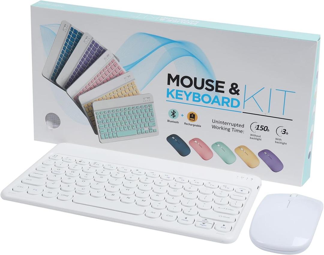 Bluetooth Keyboard and Mouse Combo for iPad - 9.72" Rechargeable Wireless Keyboard & Mouse, Type-C Charging, Perfect for On-The-Go Professionals (White)