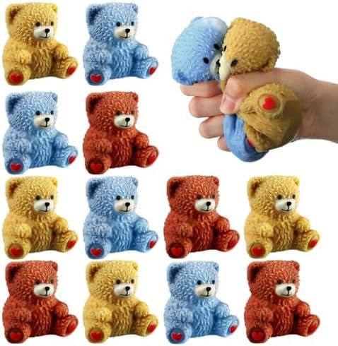 Meooeck 12 Pcs Bear Stress Relief Toy Stress Balls for Adult Mini Bear Party Favors Cute Squeeze Toys Fidget Animal Ball Fun for Easter Basket Stuffer Gift Birthday Party Office ADHD Autism Anxiety
