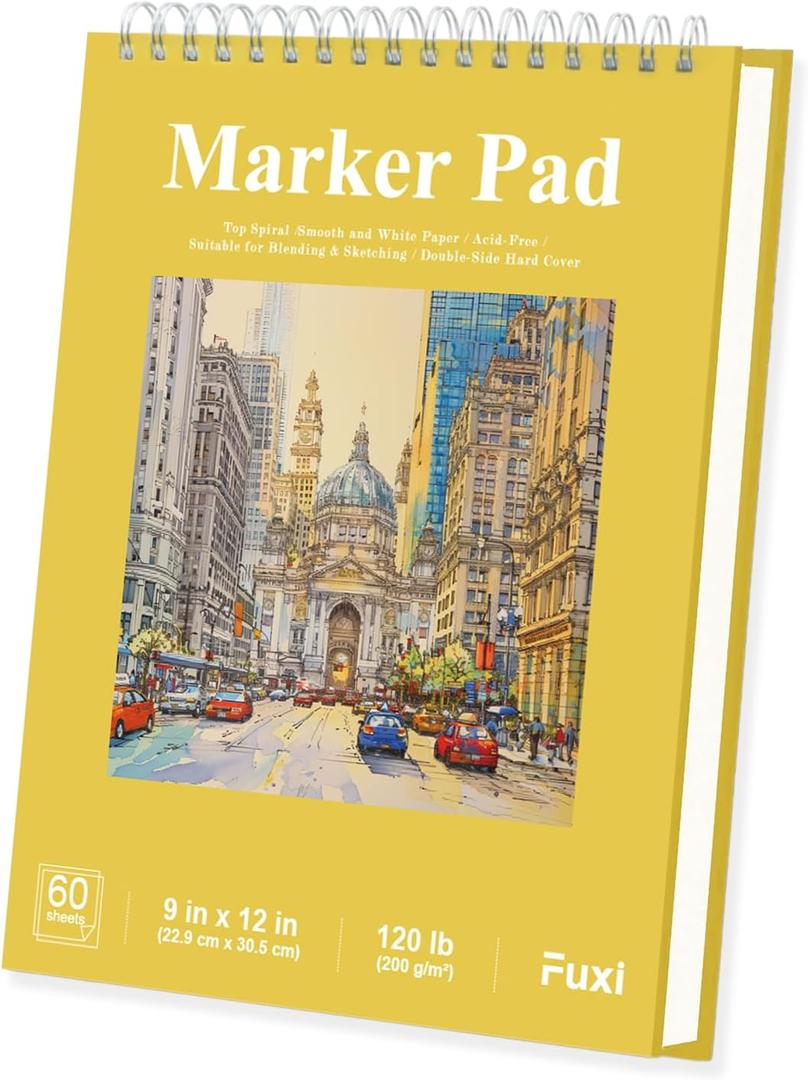 Marker Paper Sketchbook, 9"X12" Alcohol Marker Paper, 60 Sheets (200gsm/120lb) Marker Sketchbook Bleedproof, Professional Art Supplies for Adults & Teens. (Yellow)