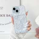 NITITOP Compatible with iPhone 15 Plus Case with Card Holder Clear Cute Line Rose Floral Flowers for Women Girls Soft TPU Wallet Shockproof Protective Cover - White