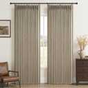 Pinch Pleated Oak Taupe Curtains 90 Inches Long for Patio Sliding Glass Doors 2 Panels Set, Memory Trained Blackout Double Layer Heavy Linen Blend Thermal Noise Cancelling Country Viral Windows Drapes