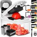 Ourokhome Food Chopper with Container, Manual Mandolin Vegetable Slicer Onion Dicer with 8 Blades, Hand Veggie Shredder for Potato, Tomato, Essential Kitchen Gadgets (8 in 1, White)