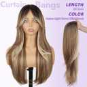 Eawwii Ombre Light Brown With Blonde Glueless Wigs for Women Pre Cut Synthetic Lace Hairline Long Layered Straight Hairstyle 26 Inch