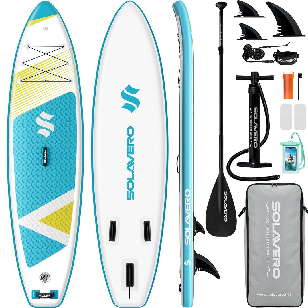 SOLAVERO 11' Inflatable Stand Up Paddle Board with SUP Accessories