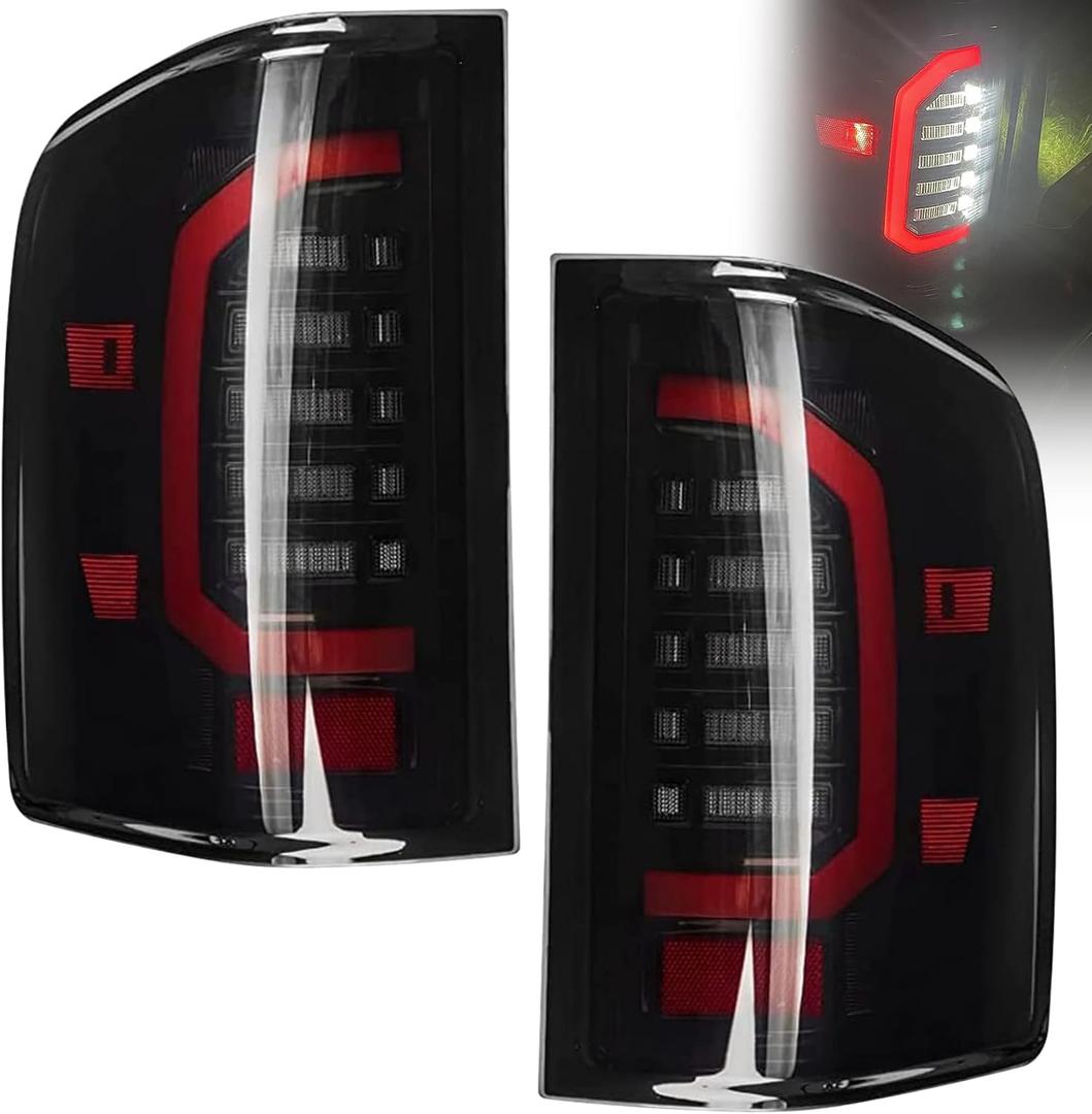 WonVon LED Tail Lights Compatible with 2007-2013 Chevy Silverado 1500 2007-2014 Silverado 2500 HD/3500 HD, LED Tube Rear Light Lamp Dark Smoke Replace A Pair