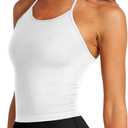 LASLULU Womens Sports Bra Seamless Long Crop Tank Racer Back Spaghetti Strap Workout Yoga Bra Padded Halter Neck Casual Tops (White, M)