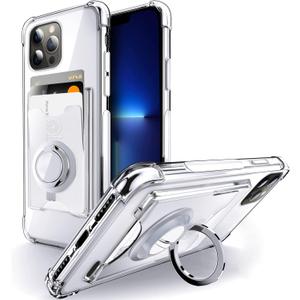 Shields Up Designed for iPhone 12 Case/iPhone 12 Pro Case, Minimalist Wallet Case with Card Holder [3 Cards] & Ring Stand, Slim Protective Cover for Apple iPhone 12/12 Pro (6.1 inch) - Clear