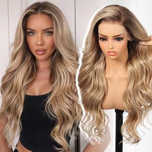 Dirty Blonde Synthetic Lace Front Wig,136 Pre Plucked Curly Glueless Wigs for Women Daily Party Use 26IN(#TT6/1603)