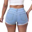 Women's Casual Stretchy Denim Shorts High Waisted Folded Hem Jeans Shorts (L)