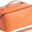 Travel Makeup Bag, Large Capacity Cosmetic Organizer Bags for Women, Waterproof PU Leather Toiletry Bags, Wide Open Flat Makeup Case with Divider and Handle