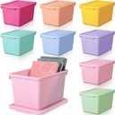 8 Pack Plastic Storage Bins with Snap Tight Lids Small Stackable Storage Boxes 9.8" X7.3" X5.7" Storing Totes for Organizing Craft Office Supplies (Mixed Color)