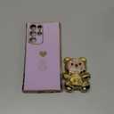 Kwhapoo Cute Compatible with Samsung Galaxy S22 Ultra 6.8 inch Stand Case,Luxury 3D Gold Color Beads Quicksand Girly Cartoon Bear Kickstand for Women,Soft TPU Shockproof Love Hearts Cases(Purple)