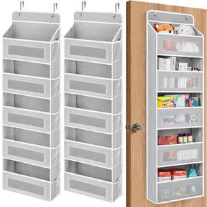 JARLINK 2 Pack Over The Door Organizer, 5 Shelf Door Hanging Organizer with 5 Large Pockets, 44 lbs Weight Capacity Hanging Storage for Bathroom, Bedroom, Nursery, RV, Pantry (Light Grey)