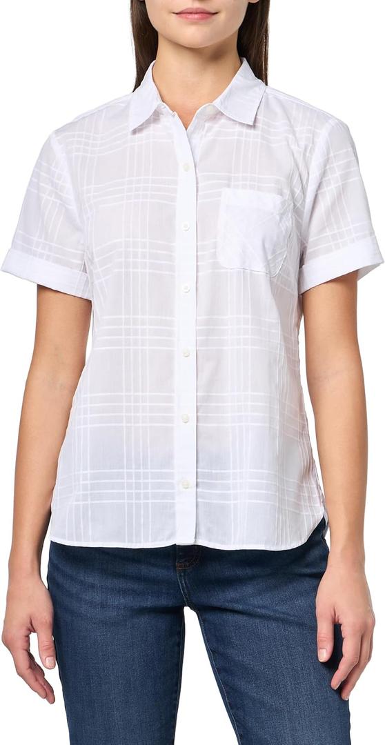 Nautica Women's Button Front Short Sleeve Camp Shirt (Medium, Bright White)