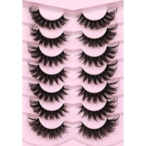 Mink Lashes Wispy 6D False Eyelashes 17mm Volume Cat Eye Lashes that Look Like Extensions Strip Lashes Pack