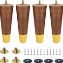 Solid Rubber Wood Furniture Legs Set of 4 - Heavy Duty Replacement Couch Legs & Sofa Feet for Bed, Cabinet, Ottoman - Furniture Risers & Bed Support Legs (Walnut, 6")