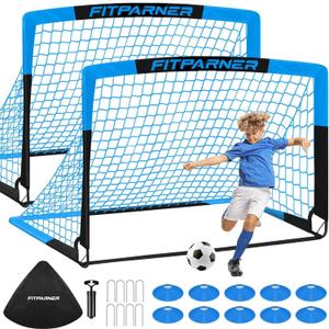Kids Soccer Goals for Backyard Set - 2 Pack of Portable Pop Up Soccer Nets with Ball,Cones,Complete Training Equipment Kit for Toddler,Youth,Kids Age 3-14,Outdoor Sports Game (Blue Black)