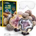 National Geographic Break Open 10 Premium Geodes  Includes Goggles & 2 Display Stands - Great STEM Science Kit, Geology Gift for Kids, Break Your Own Geodes with Crystals