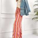 Cicy Bell Womens Wide Leg Lounge Pants Elastic High Waisted Striped Palazzo Pants Flowy Casual Beach Travel Trousers Red XXL Brick Red