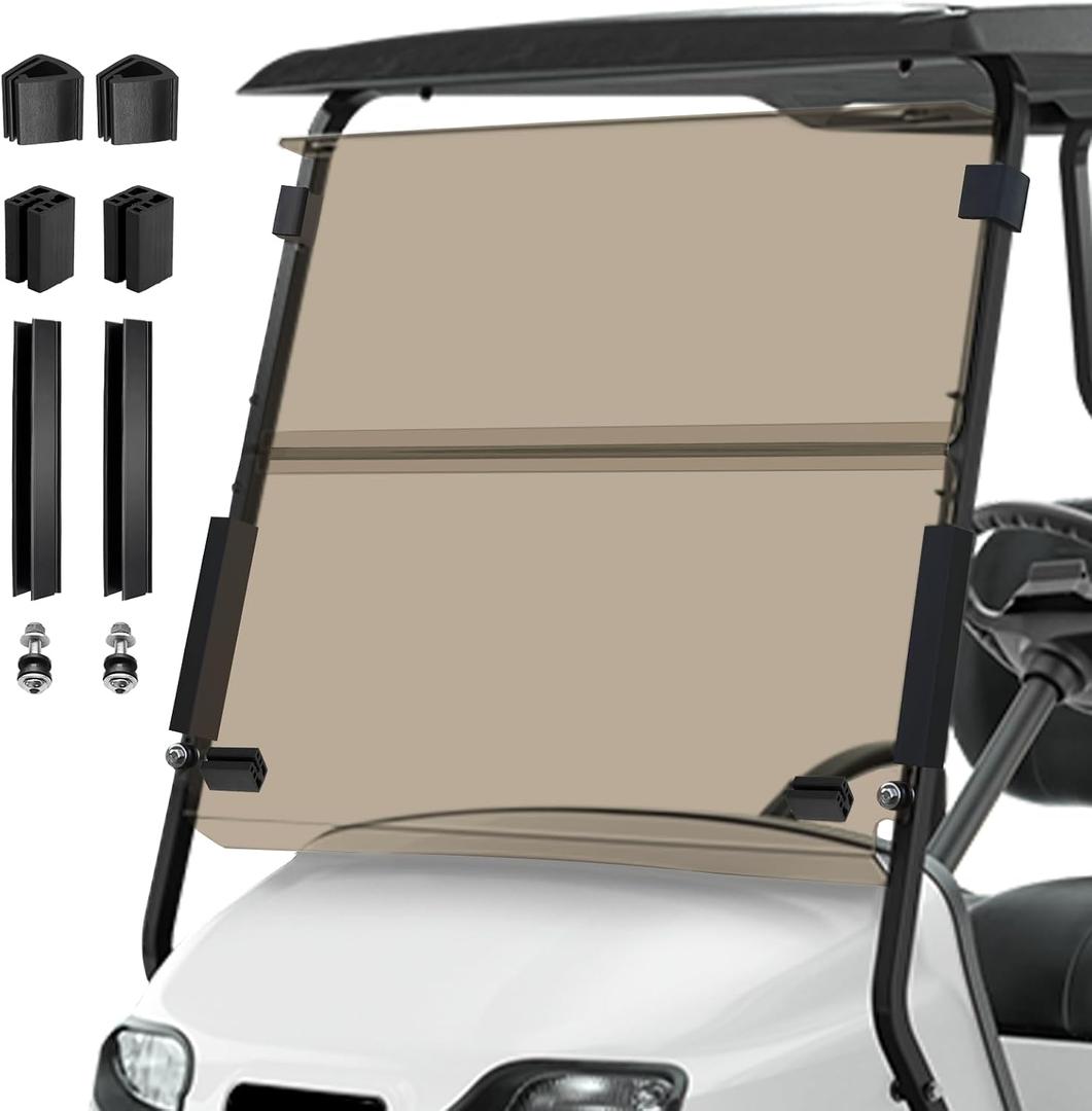 Golf Cart Foldable Windshield for EZGO TXT 2014+ Models with 1"1" Strut Rail,Customize 3/16" (5MM) Thicken Windshield Replacement, UV-Protected, Included Hardware Tinted Windshield