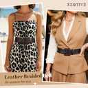 XZQTIVE Women Wide Belt for Dresses Fashion Thick Braided Leather Belts with Square Buckle, Woven Waistband for Ladies, Chocolate Brown(Fit Waist Size Below 35'')