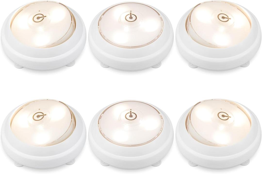 BIGMONAT Push LED Tap Lights, Battery Operated Wireless Stick On Touch Lights, Mini Night Under Cabinet and Counter Light for Closet, Kitchen, Bedroom (White, 6 Pack)